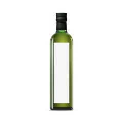 Olive oil glass bottle with blank label, on white background 3d illustration