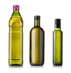 Olive or sunflower oil glass bottles set, on white background 3d illustration