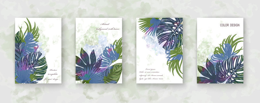 Beautiful background with leaves palm. Wedding invitation , watercolor, isolated on white. Vector illustration. EPS 10