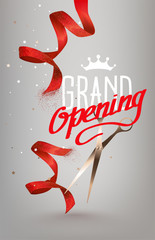 Grand opening invitation card with curly cut ribbons. Vector illustration