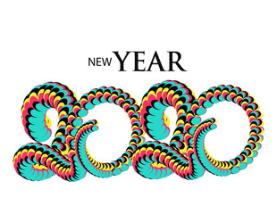 New Year 2020 colorful volume numbers. Vector illustration