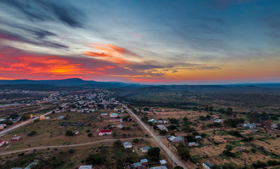 Sunrise over the small town of Jansenville in the arid Karoo region of South Africa.