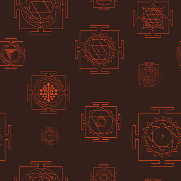 Seamless pattern with Yantra Hinduism symbols