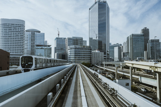 Cityscape from monorail sky train in Tokyo