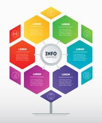 Business presentation or infographics concept looks like flower, with 6 options. Template of development tree, chart or diagram. Info graphic of technology or education process with six steps. Vector.