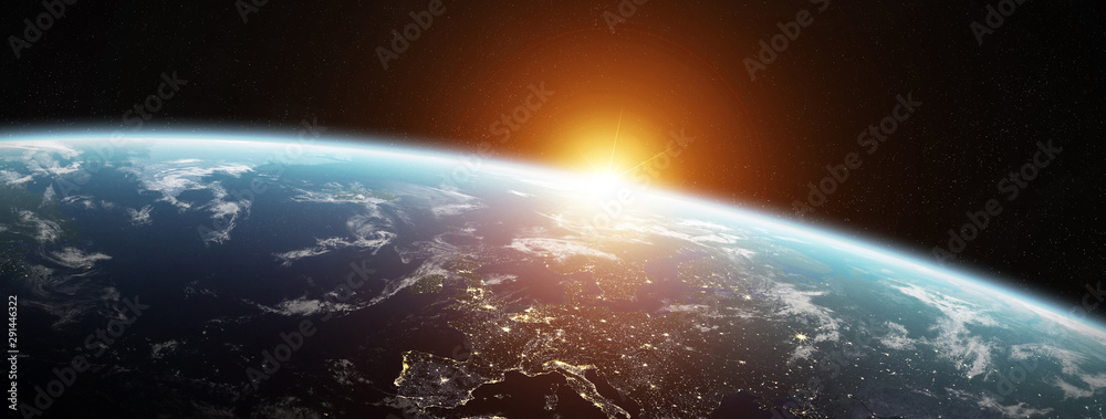 Poster View of blue planet Earth in space 3D rendering elements of this image furnished by NASA