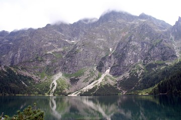 Lake in mountains. Morskie Oko( Sea Eye) Lake is the most popular place in High Tatra Mountains in Europe, Poland. Famous tourist place.