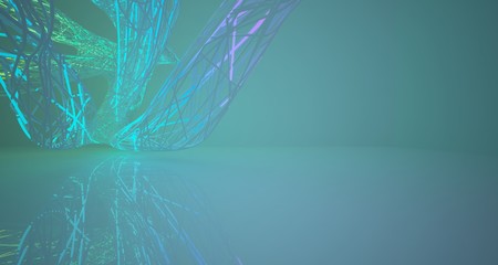 Abstract architectural smooth white interior of a minimalist wires with color gradient neon lighting. 3D illustration and rendering.