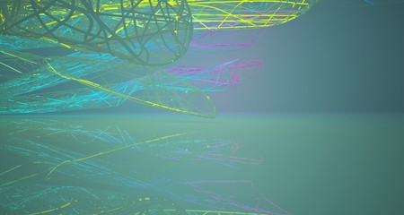 Abstract architectural smooth white interior of a minimalist wires with color gradient neon lighting. 3D illustration and rendering.