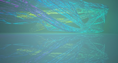 Abstract architectural smooth white interior of a minimalist wires with color gradient neon lighting. 3D illustration and rendering.