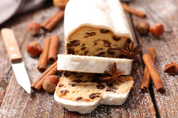 stollen fruit on wood background
