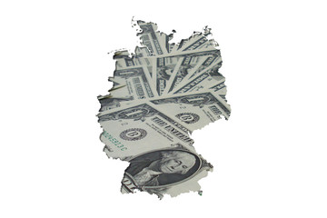 Map of Germany made with dollars on white background