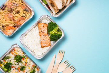 Food delivery concept - healthy lunch in boxes.
