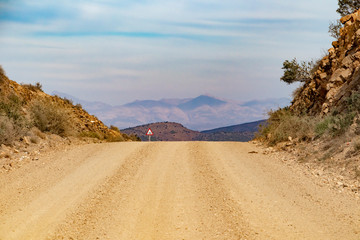 Dry Karoo landscape between Jansenville and Steytlervile in the Eastern Cape province of South Africa.