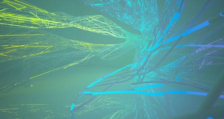 Abstract architectural smooth white interior of a minimalist wires with color gradient neon lighting. 3D illustration and rendering.