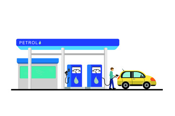 Gas station with man refueling car on gas station.