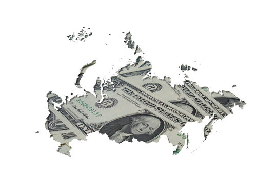 Map of Russia made with dollars on white background - Powered by Adobe