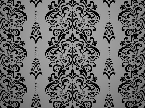 Wallpaper in the style of Baroque. Seamless vector background. Black floral ornament. Graphic pattern for fabric, wallpaper, packaging. Ornate Damask flower ornament