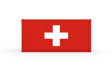 Fototapeta premium 3D Illustration of Cargo Container with Switzerland Flag on white background with shadow . Delivery, transportation, shipping freight transportation. 3d illustration.