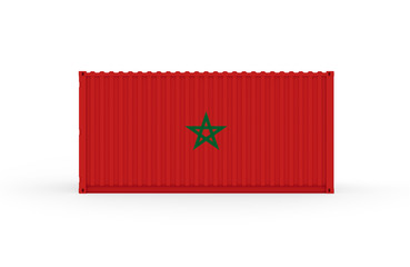 3D Illustration of Cargo Container with Morocco Flag on white background with shadows. Delivery, transportation, shipping freight transportation.