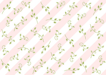 リーフ柄　ストライプ背景