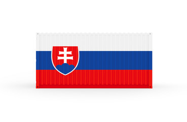 Obraz premium 3D Illustration of Cargo Container with Slovakia Flag on white background with shadows. Delivery, transportation, shipping freight transportation.
