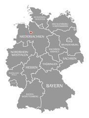 Bremen red highlighted in map of Germany