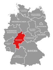Hesse red highlighted in map of Germany