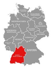 Baden Wuerttemberg red highlighted in map of Germany