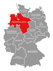 Lower Saxony red highlighted in map of Germany