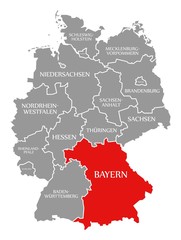 Bavaria red highlighted in map of Germany