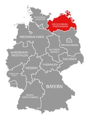 Mecklenburg Western Pomerania red highlighted in map of Germany