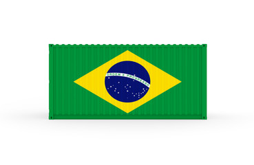 3D Illustration of Cargo Container with Brazil Flag on white background. Delivery, transportation, shipping freight transportation. 3d illustration.