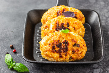 Baked cabbage cutlets. Selective focus, copy space.