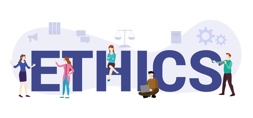 ethics or code of conduct concept with big word or text and team people with modern flat style - vector
