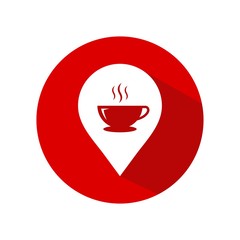 Cafe location icon vector, isolated on red circle