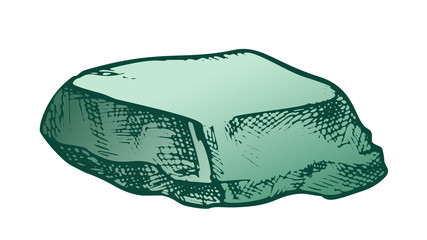 Stone Cobble Boulder Smooth Top Vintage Vector. Solid Heavy Stone Cliff Mountain Detail. Natural Block Slate Engraving Template Hand Drawn In Retro Style Color Illustration