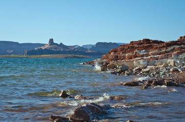 The wild open bay area of the warm and wild waters in the lake powell canyon. 