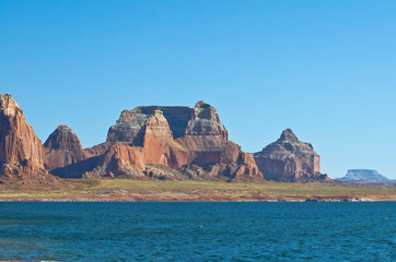 The wide open warm landscape of the lake powell canyon land area. 
