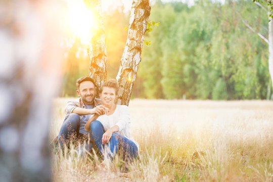 Loving family together in a park, field or woodlands