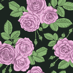 beautiful vintage seamless pattern with bouquets of roses and leaves design greeting card and invitation of the wedding, birthday, Valentine s Day, mother s day and other holiday