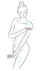 体を洗う女性　線画