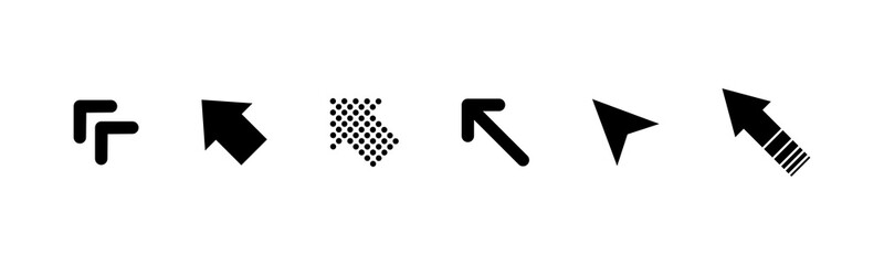 Black arrows collection. Set of black arrow cursor icons in a row isolated on white background. Arrows vector icons
