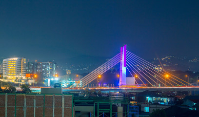 Night View of Pasupati Cable Stayed / Suspension Bridge, the Longest Flyover and one icon of Bandung, West Java, Indonesia, Asia.