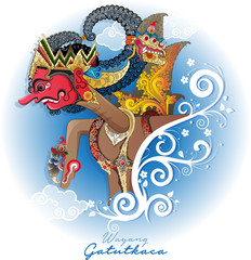 vector illustration of modification of wayang gatutkaca with a blue background.