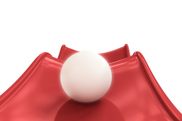 white sphere on red slide
