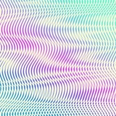 Hypnotic iridescent holographic texture with moire effect. Trendy colorful background in light neon design. For your creative project design cover, book, package, printing, gift card, fashion.