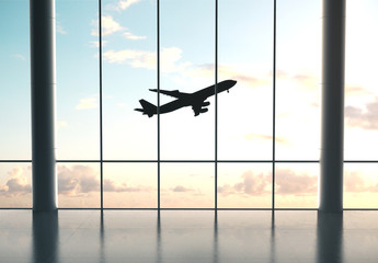 airport interior with windows - obrazy, fototapety, plakaty