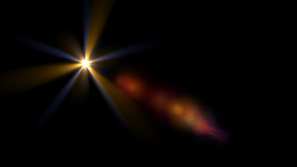 Lens Flare light over Black Background. Easy to add overlay or screen filter over Photos.