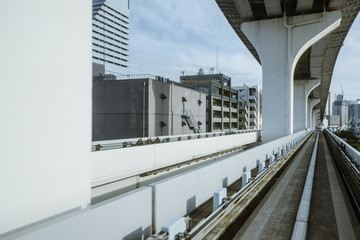 Cityscape from monorail sky train in Tokyo